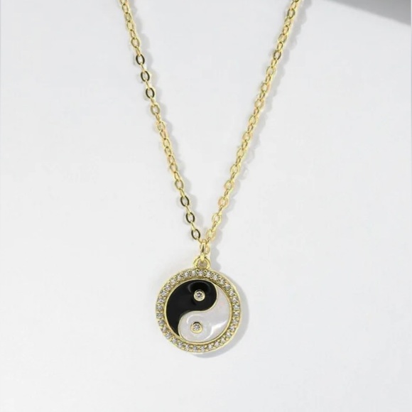 18K Gold Plated over 925 Sterling Silver Ying Yang Necklace - Picture 1 of 7